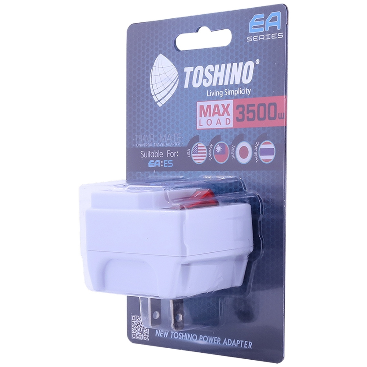 TOSHINO EA-ES ปลั๊กแปลง 2 ขาแบน 1 สวิตซ์ 16A/3500W