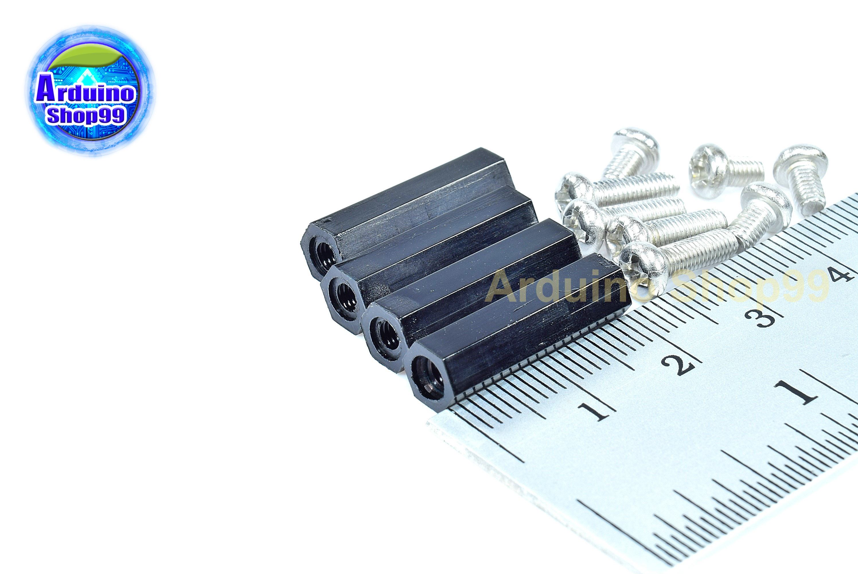 M3*20 column double-pass Black ( 1 ชุด 4 ตัว )+น๊อตหัวกลม 8 ตัว