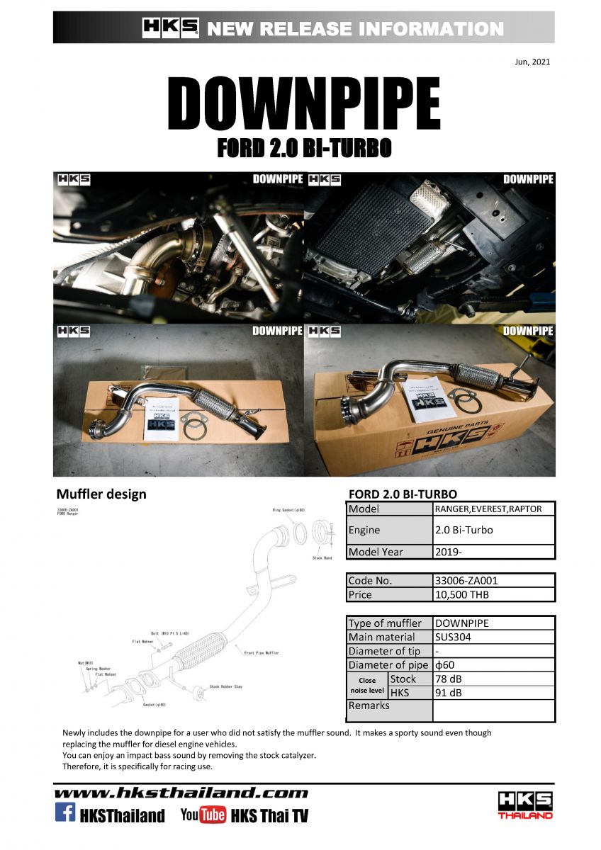ท่อ HKS สำหรับรถ FORD RANGER,EVEREST,RAPTOR