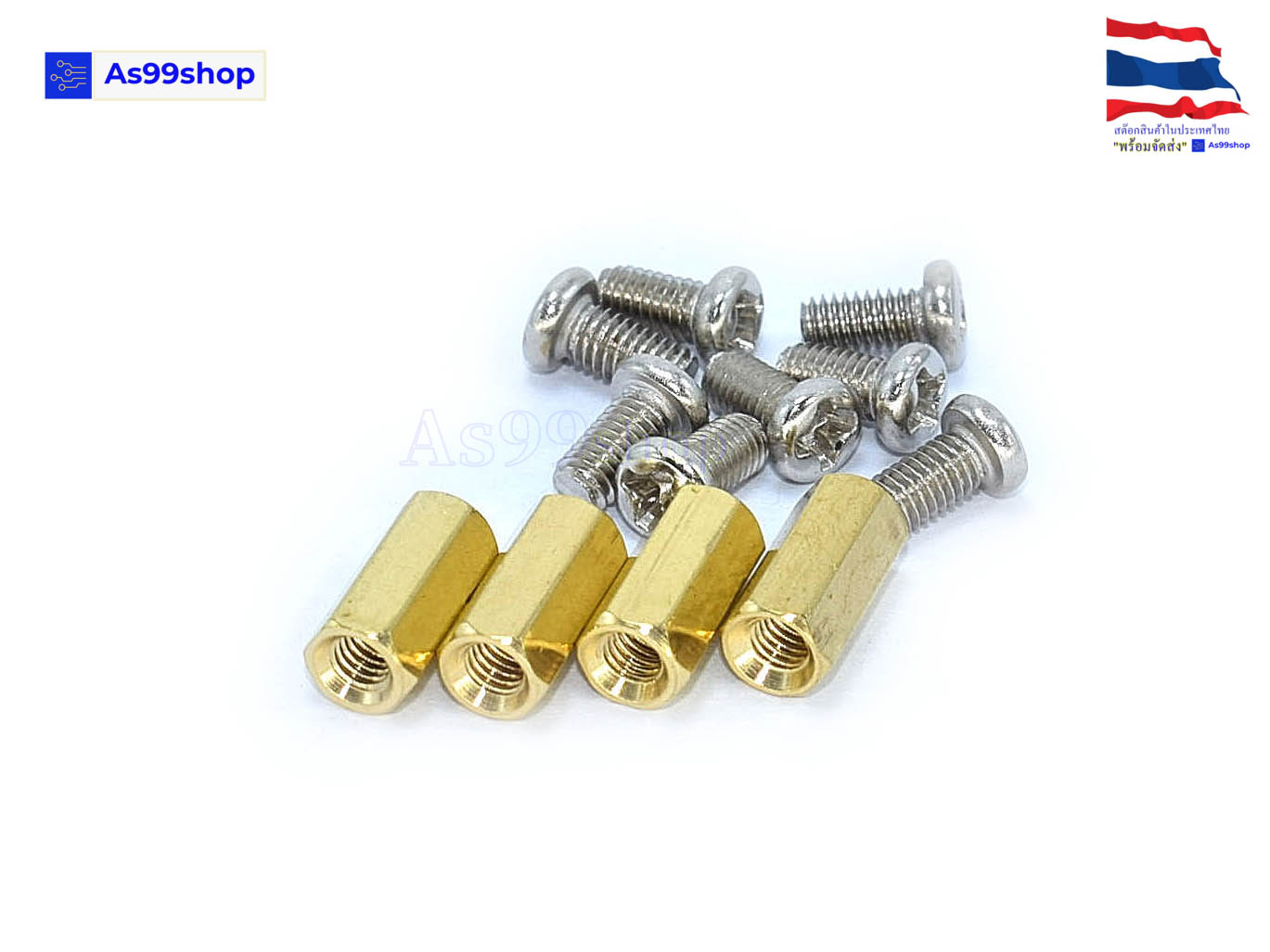 M3*10 double-pass hexagonal Copper column( 1 ชุด 4 ตัว )+น๊อตหัวกลม 8 ตัว