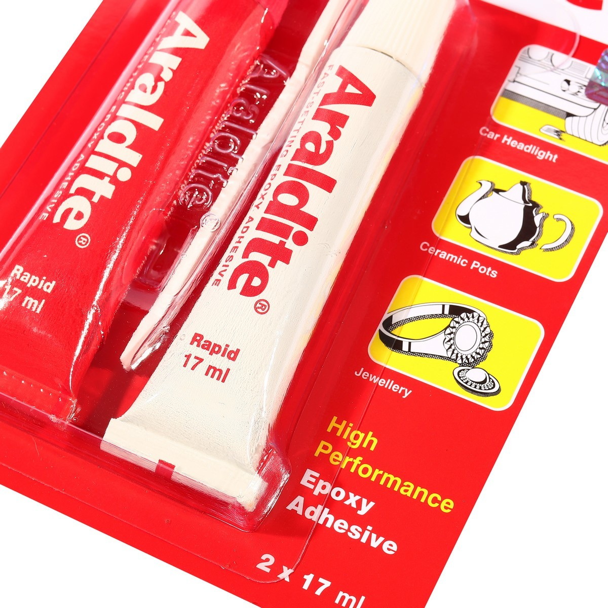ARALDITE กาวอีพอกซ์ซี่สีใส แบบผสม 2 หลอด 2x17ml (แพ็คสีแดง) แห้งเร็ว 5 นาที
