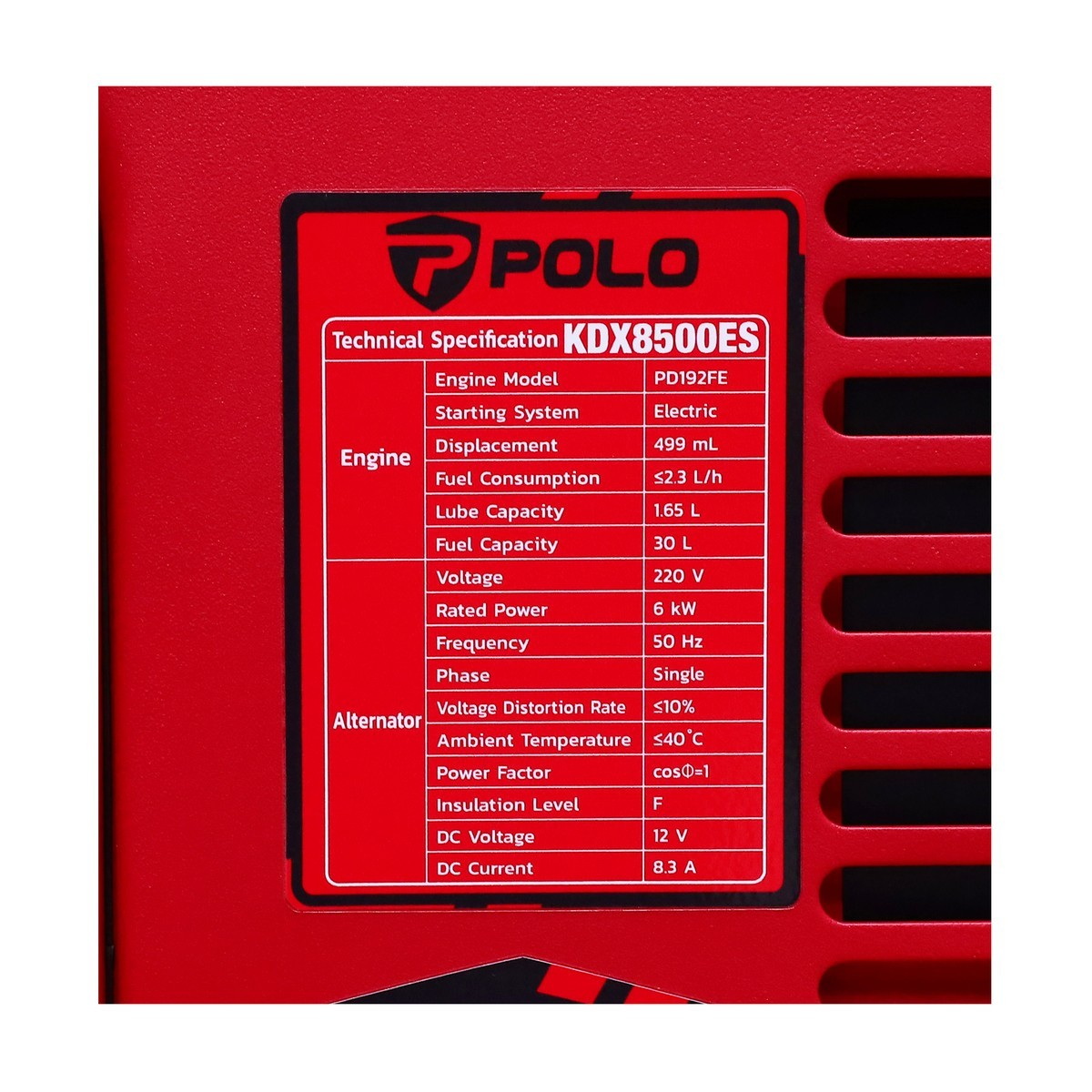 POLO KDX8500ES เครื่องปั่นไฟดีเซล 6.5kw รุ่นเสียงเงียบ 10HP กุญแจ
