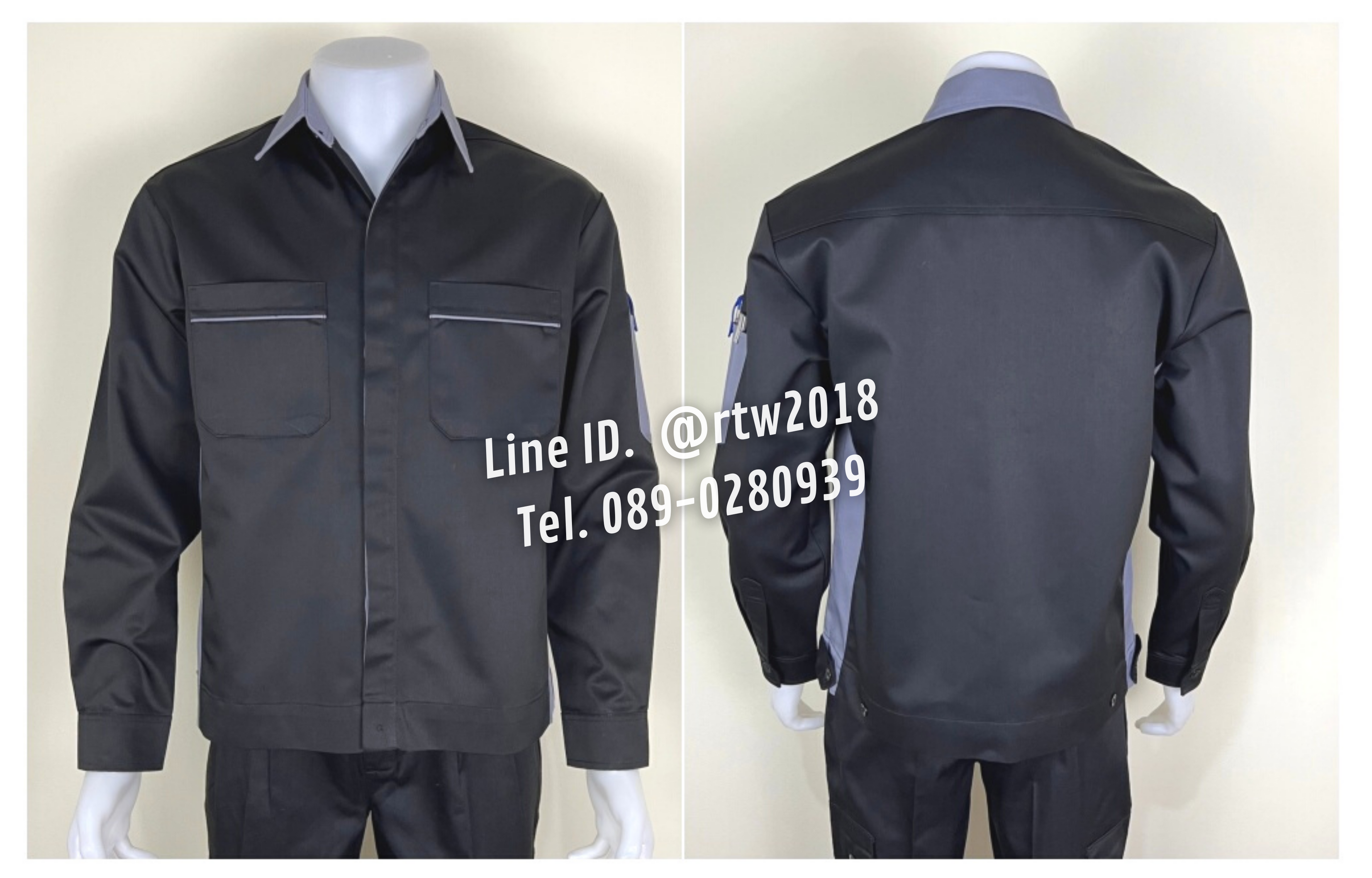 รหัส AB11.1 : เสื้อช่างแขนยาวผ้าคอมทวิวสีดำข้างเทา (ซ่อนสาบ)