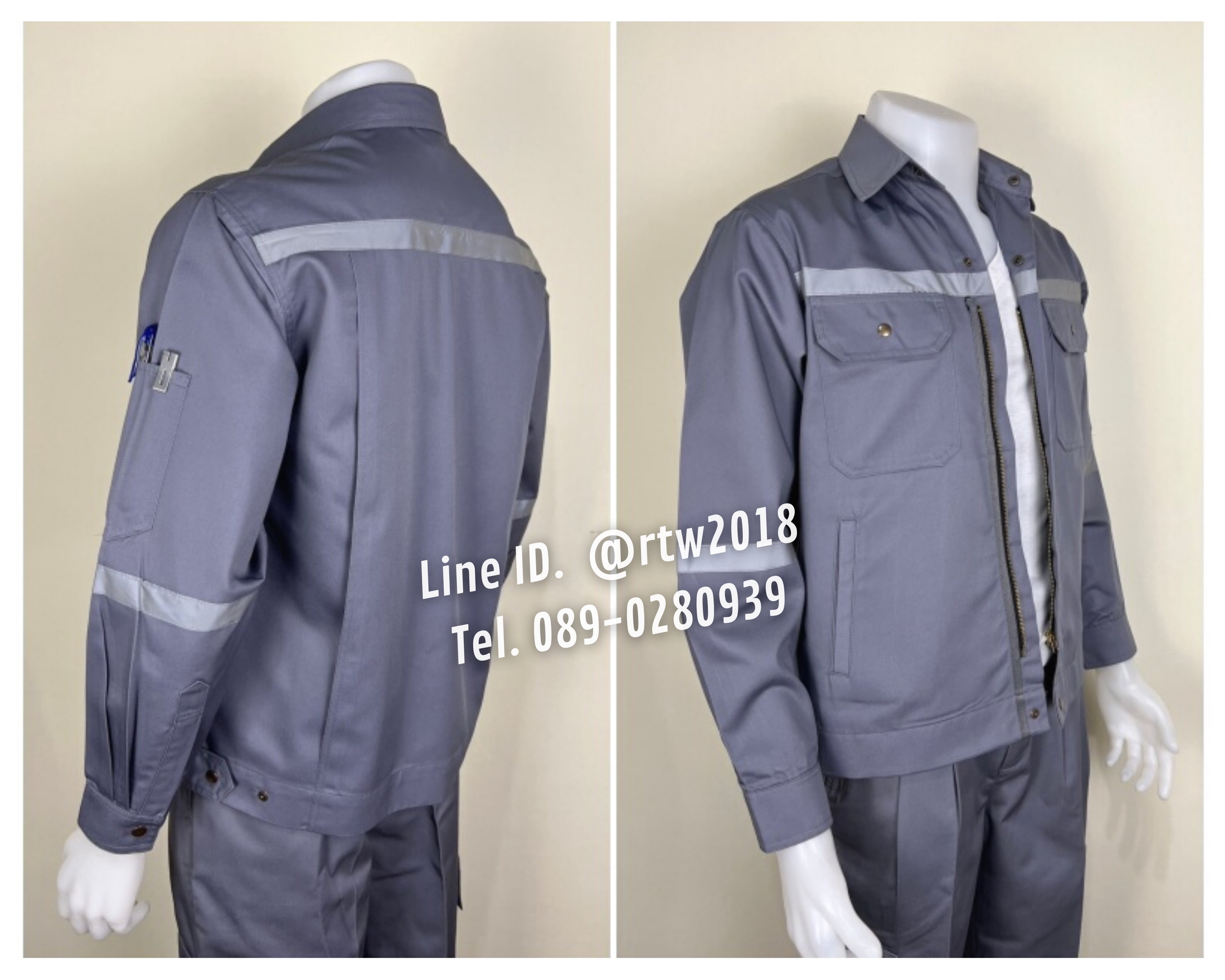 รหัส AB17.2 : เสื้อช่างแจ็คเก็ตแขนยาวผ้าคอมทวิว 4 กระเป๋าสีเทา (ติดสะท้อนแสง)