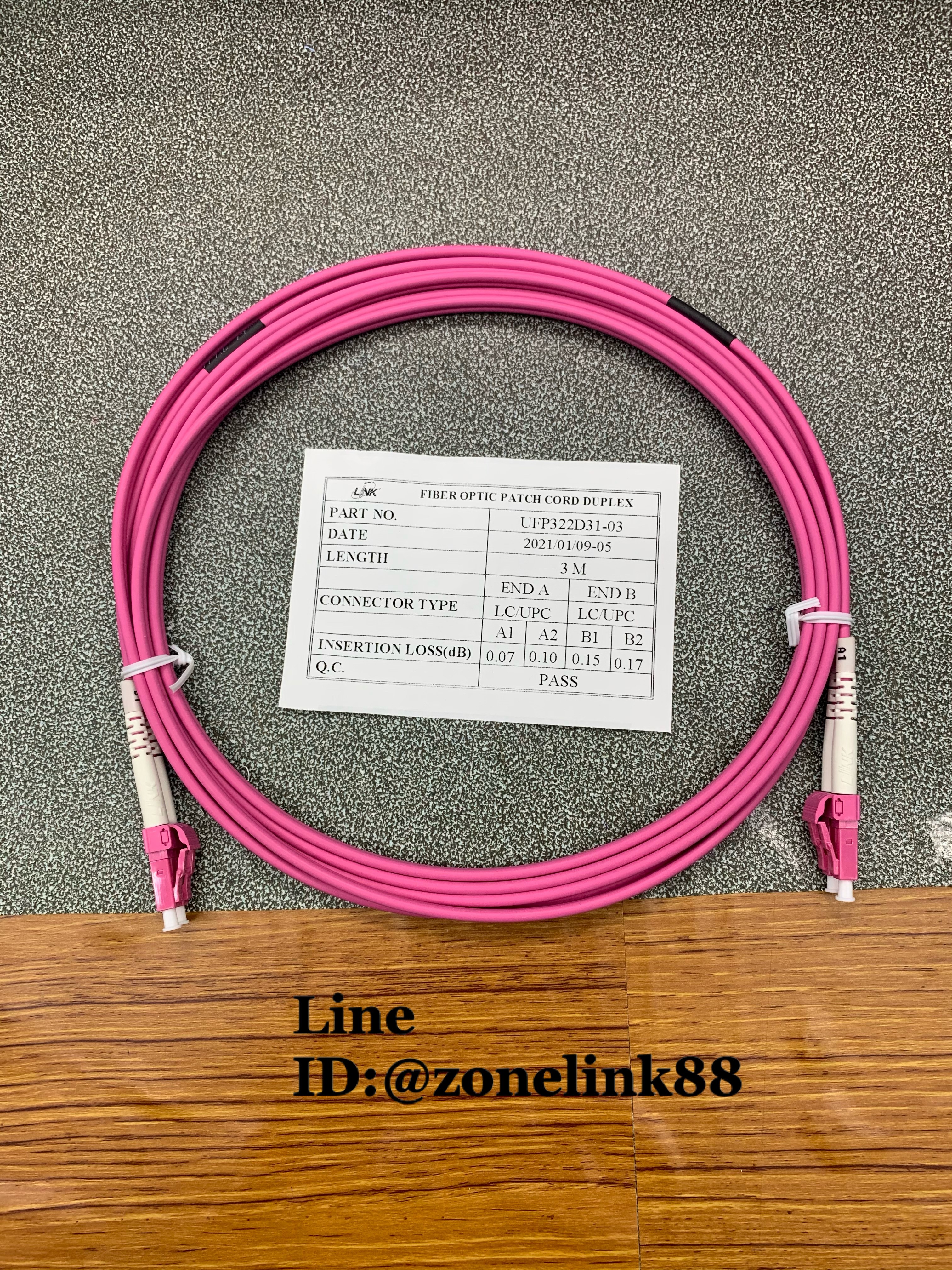 Link UFP322D31-03 Fiber Optic LC-LC Patch Cord OM4, Duplex Multi-mode, (3.0 mm Jacket)/UPC-UPC, Lengths 3 m.