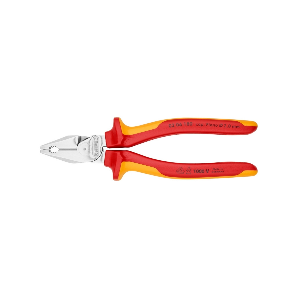 KNIPEX 02 06 180 คีมอเนกประสงค์ชนิดแรงงัดสูง เคลือบโครม ด้ามVDE 180mm ป้องกันกระแสไฟ 1000V
