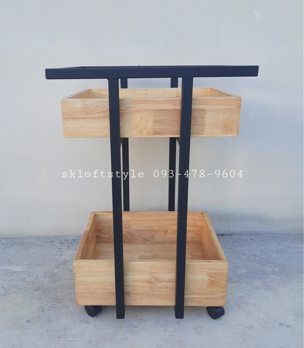 ชั้นวางเครื่อมดื่มมีล้อสีธรรมชาติ