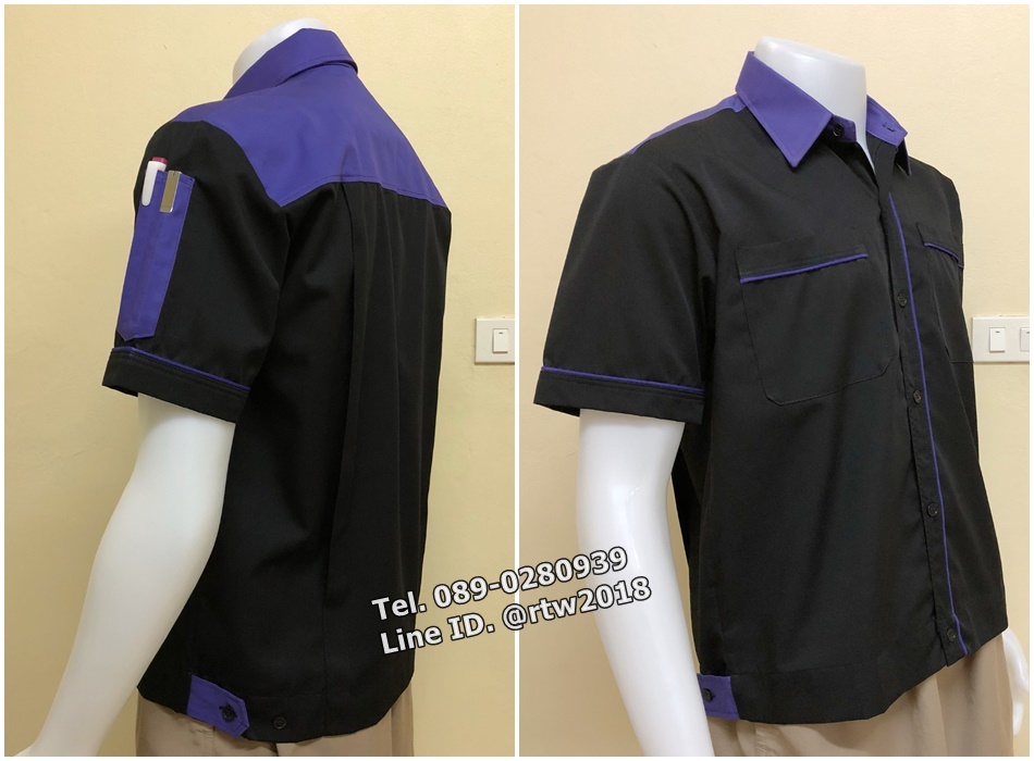 เสื้อช่างแขนสั้นแบบดำบ่าม่วง (รหัส A56)