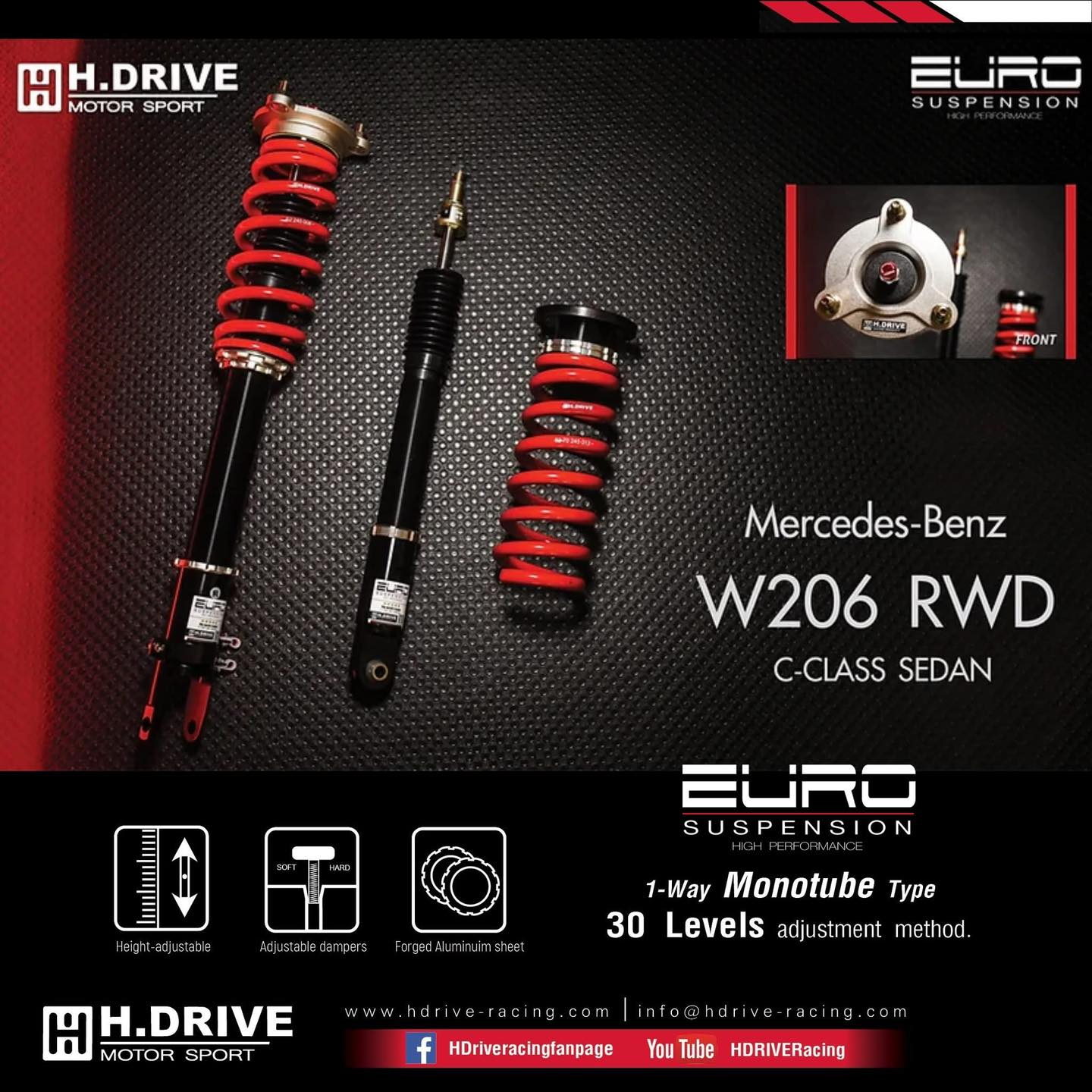 โช๊ค H.DRIVE รุ่น EURO SPEC เป็นโช๊คที่ถูกออกแบบ มาสำหรับ BENZ W206 RWD