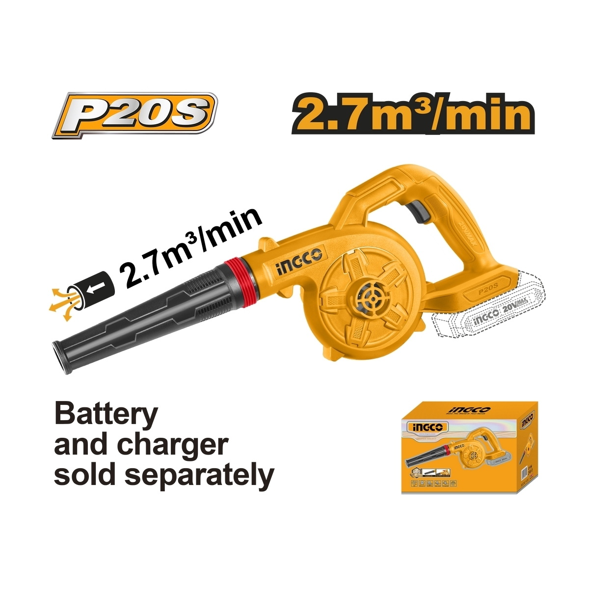INGCO CABLI20028 เครื่องเป่าลมไร้สาย 20V เครื่องเปล่า