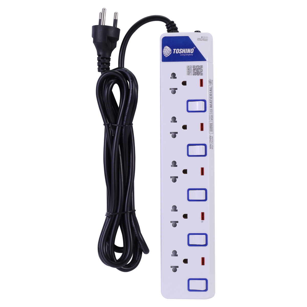 TOSHINO ET-9155M ปลั๊กพ่วง 5ช่อง/ 5สวิตซ์/ 5เมตร 10A/2300W