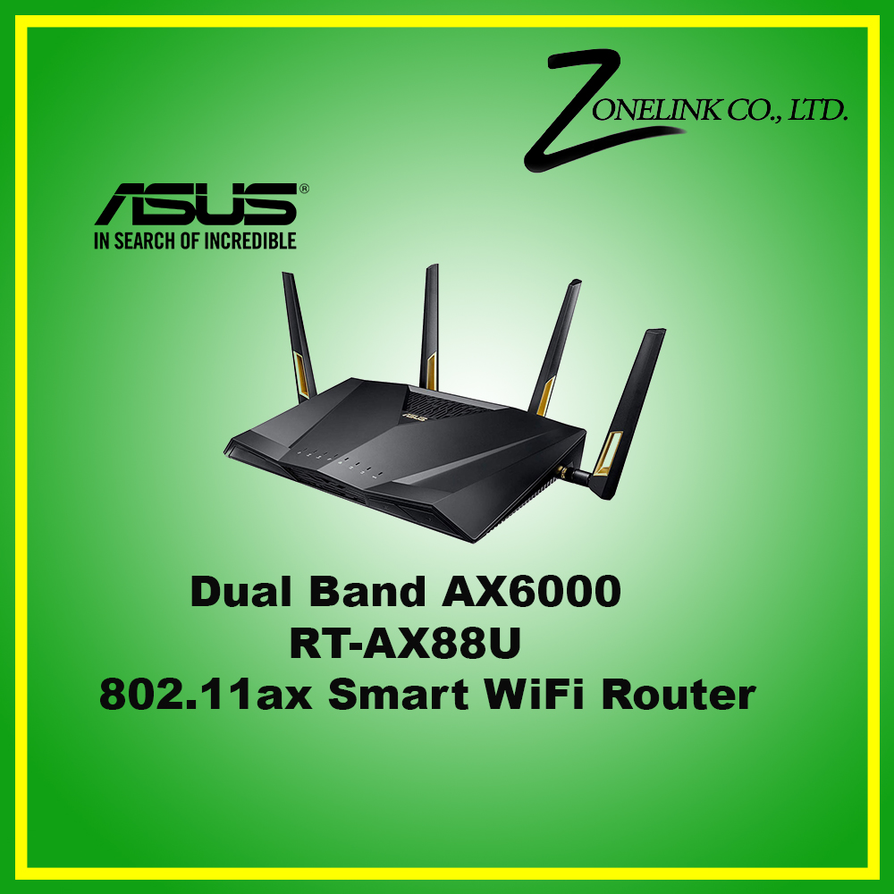 RT-AX88U AX6000 Dual Band WiFi 6 (802.11ax) Router supporting MU-MIMO and OFDMA technology, with AiProtection Pro network security powered by Trend Micro™, built-in wtfast® game accelerator and Adaptive QoS