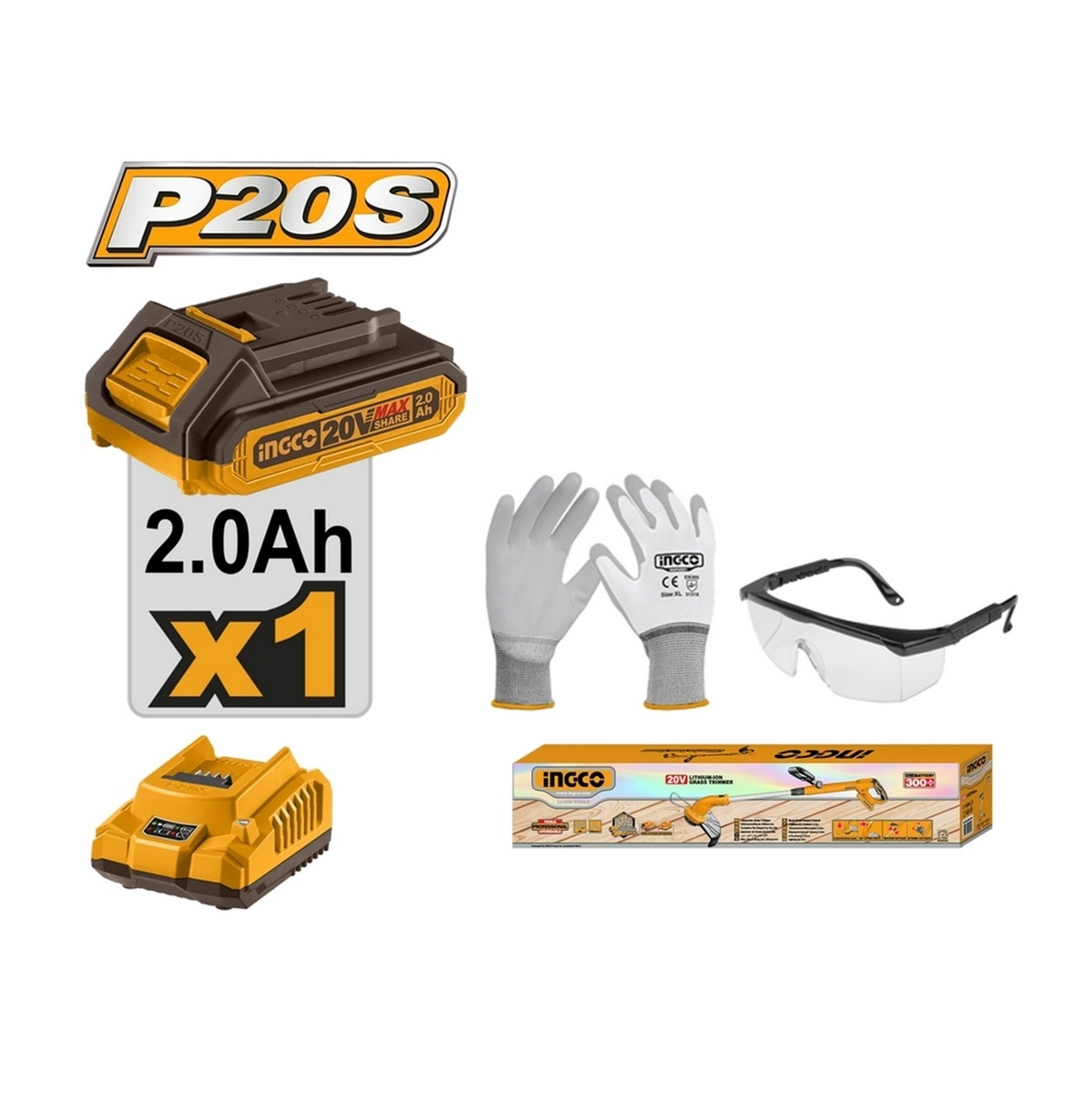 INGCO CGTLI20301 เครื่องเล็มหญ้าไร้สาย 20V แบตx1