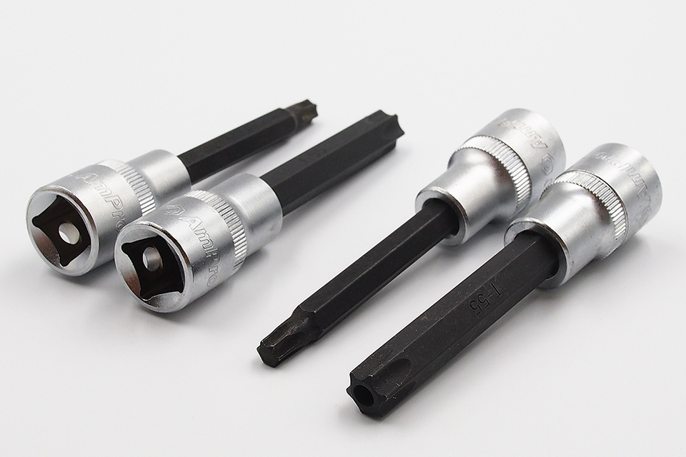 ลูกบ๊อกเดือยโผล่ยาว 100 MM AMPRO รู 1/2" ขนาด TX20 - TX70 มีรู/ไม่มีรู