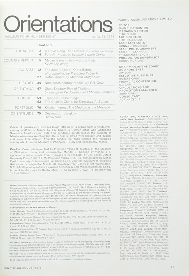 Orientations Volume Four Number Eight AUGUST 1973