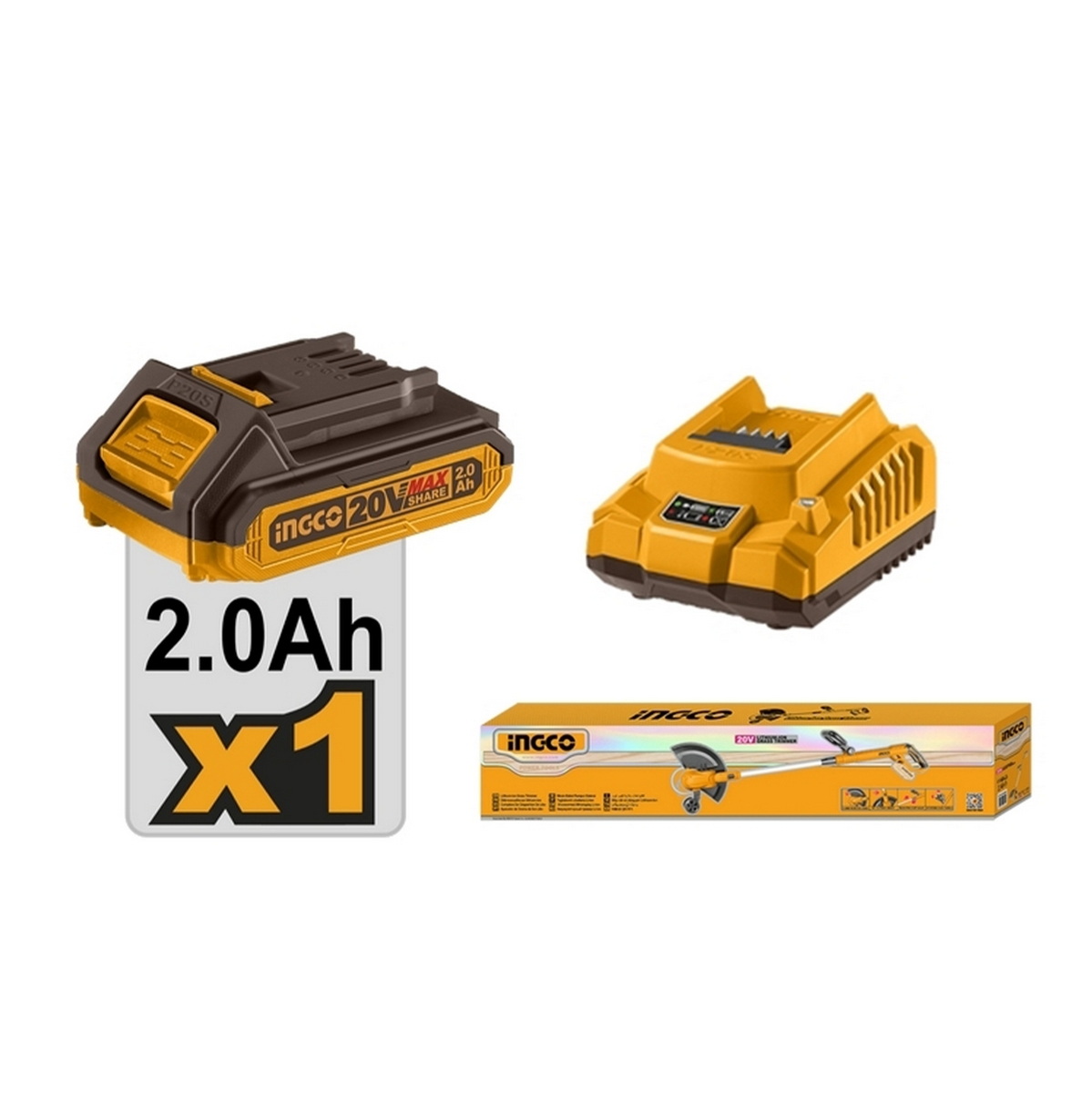 INGCO CGTLI203285 เครื่องเล็มหญ้าสายเอ็น ไร้สาย 20V แบตx1