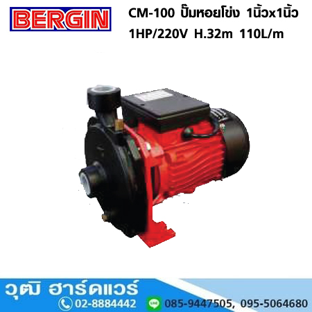BERGIN CM-100 ปั๊มหอยโข่ง 1นิ้วx1นิ้ว 1HP/220V H.32m 110L/m