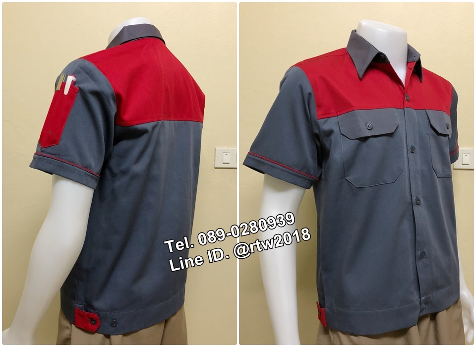 เสื้อช่างแขนสั้นแบบเทาอกแดง (รหัส A25)