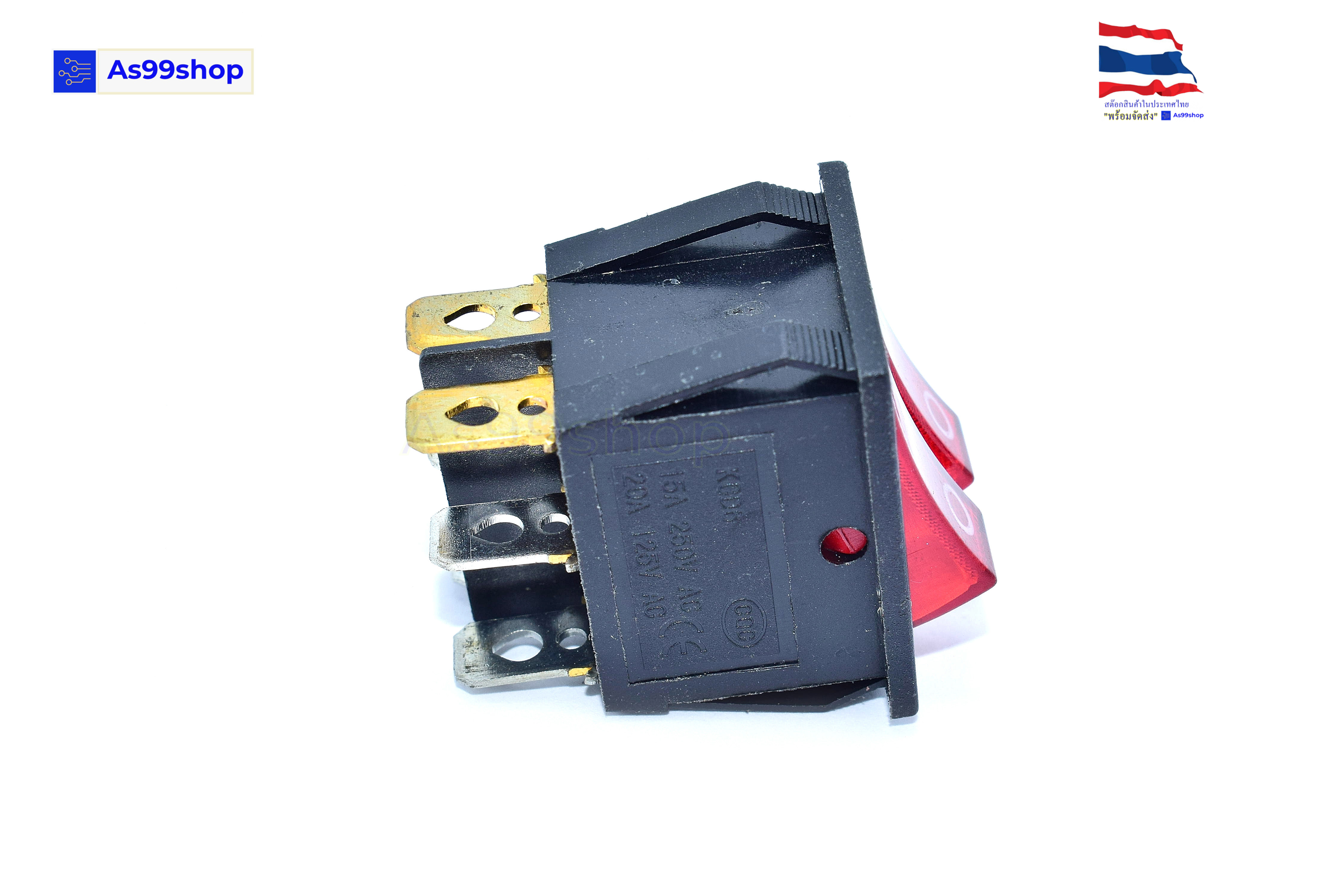 KCD8 6PIN 16A 250V / 20A 125V Double Light Switch Rocker Red ( 1 ตัว)