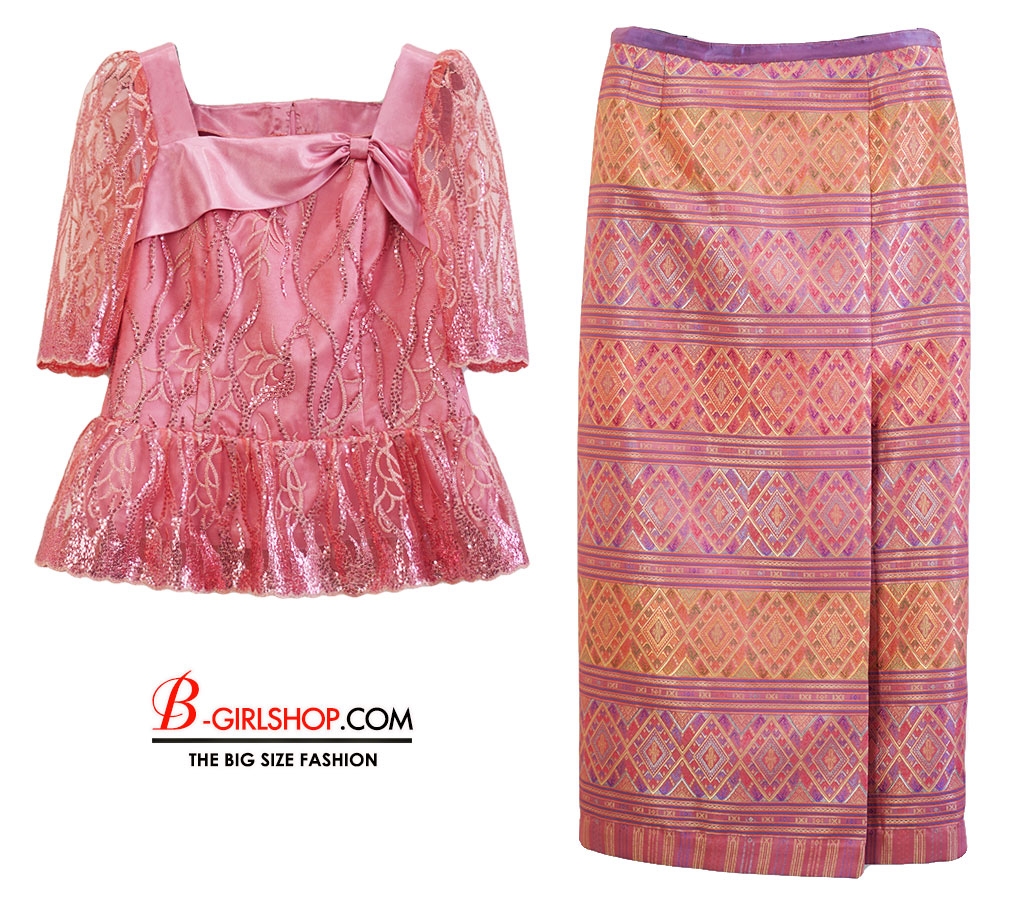 BG1004 งานผลิตเอง เกรดพรีเมี่ยม งานชุดไทย ผ้าถุงสำเร็จผ้าไหมเทียมลายสวย เสื้อลูกไม้ปักเลื่อมนอก รอบอก 42 วงแขน 18 รอบเอว 36 สะโพก 46 กป.ยาว 39 นิ้ว