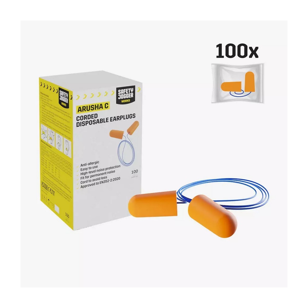JOGGER รุ่น ARUSHA CORDED โฟมอุดหูลดเสียง มีสาย SNR:37dB (100ชิ้น/กล่อง)