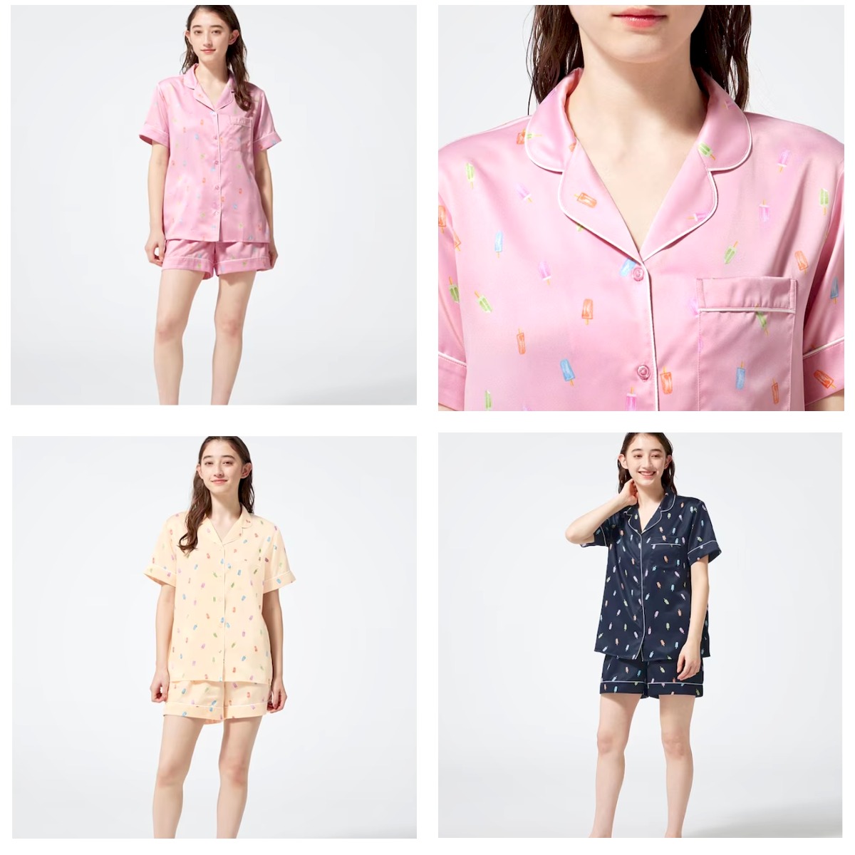 SALE : ชุดนอน GU Satin Pajamas (Short Sleeves & Shorts) Ice Cream
