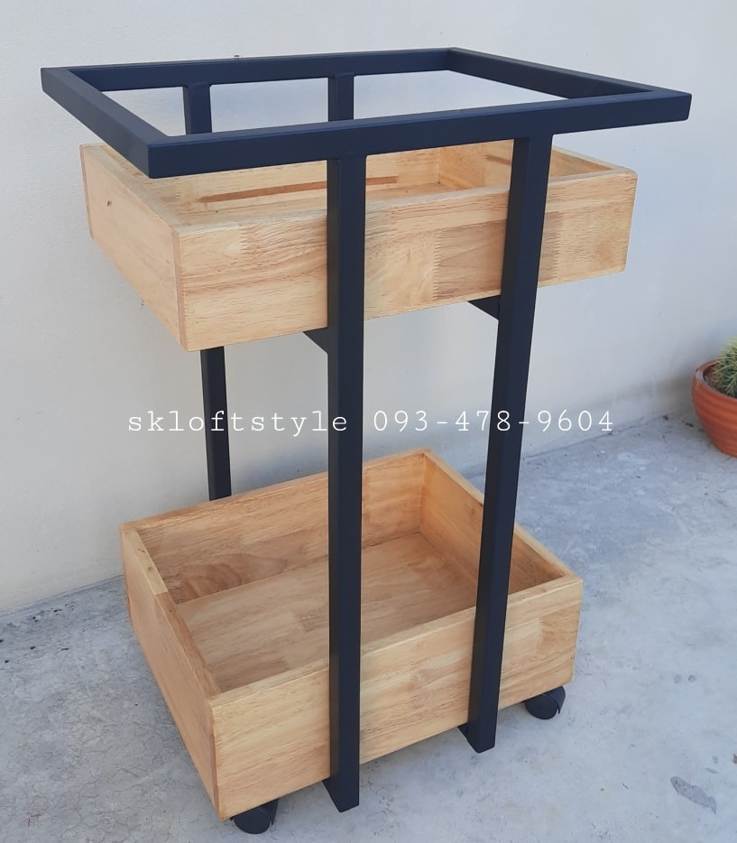 ชั้นวางเครื่อมดื่มมีล้อสีธรรมชาติ