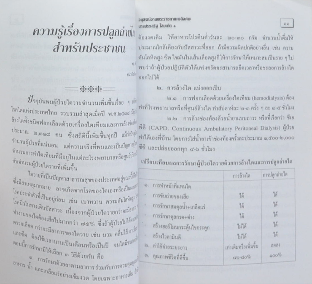 นายประเสริฐ โสมะทัต (ความรู้เรื่องการปลูกถ่ายไต สำหรับประชาชน)