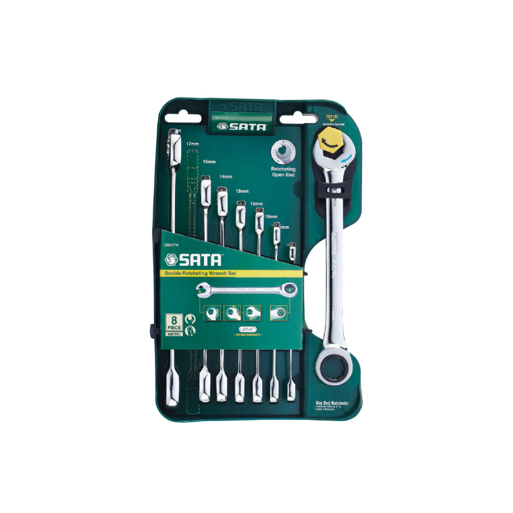 SATA 08007A ชุดประแจแหวนฟรี-ปากตาย 8 ชิ้น 8-19mm