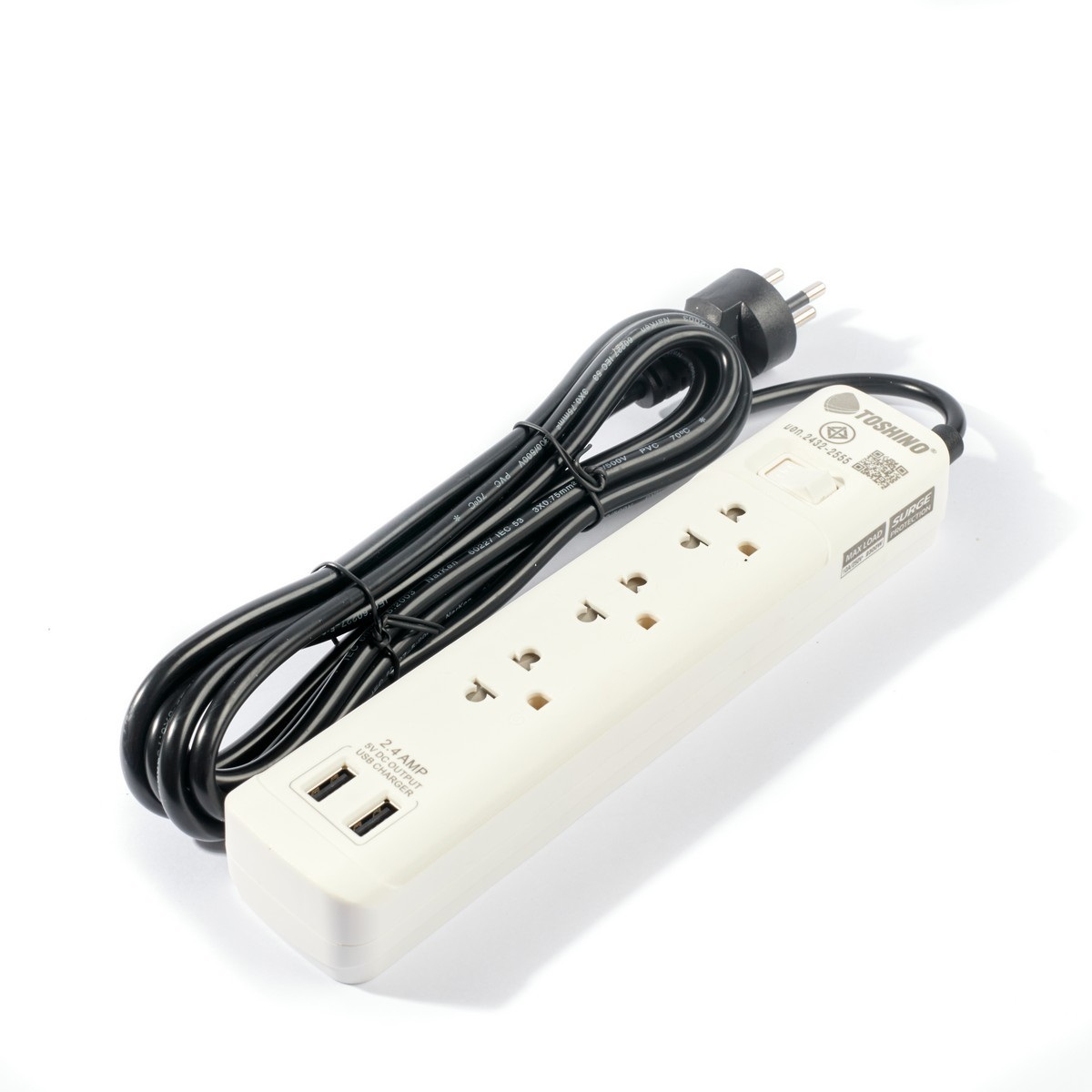 TOSHINO SO-33USB ปลั๊กพ่วง 3ช่อง/ 1สวิตซ์/ 2USB/ 5เมตร 10A/2300W