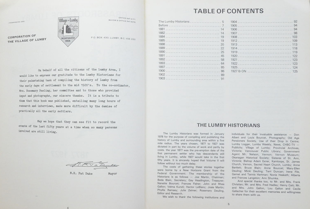 GRASSROOTS OF LUMBY 1877-1927