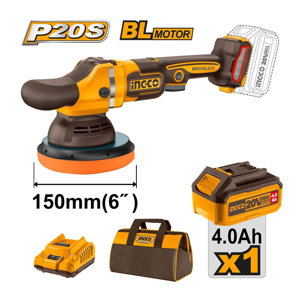 INGCO APLI20151 เครื่องขัดเงาไร้สาย 6" 20V แบตx1