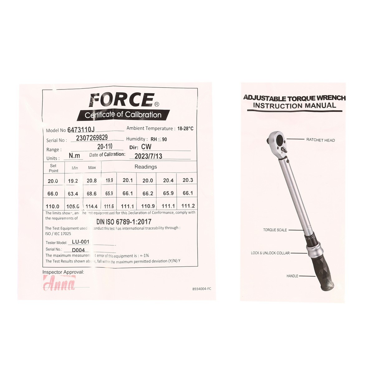 FORCE 6473110J ด้ามขันปอนด์ชนิดมีเสียง 3/8" 20-110Nm มีใบตั้งค่า