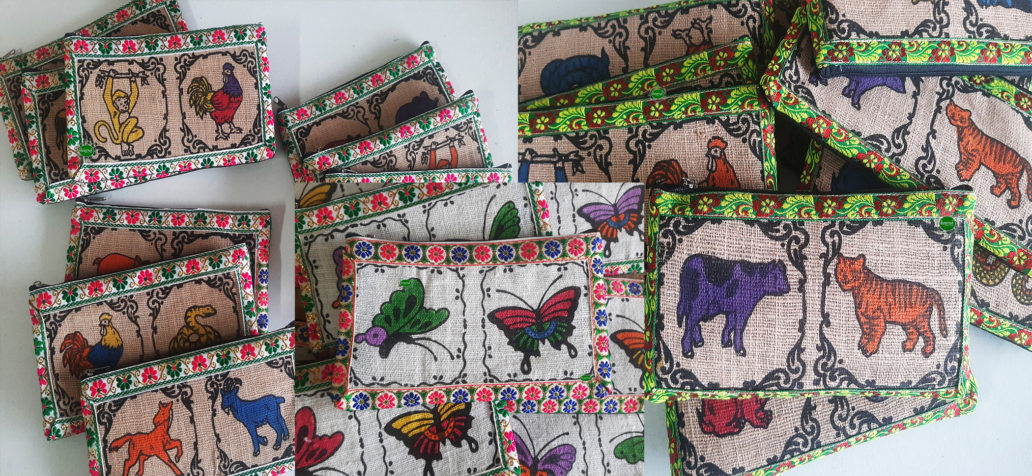 กระเป๋าถือผ้าพิมพ์พื้นเมืองล้านนาคละสีคละลาย 3ใบ