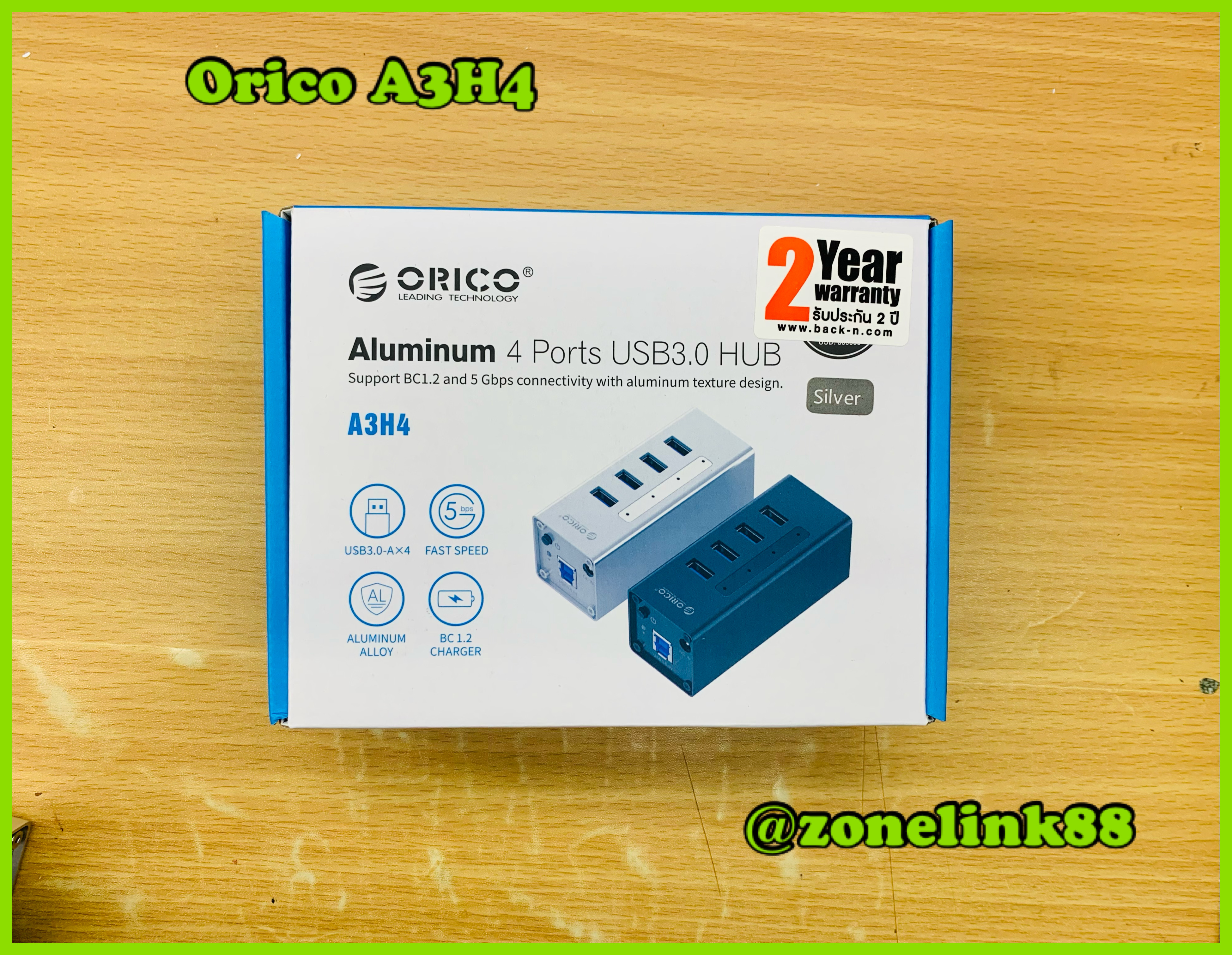 Orico A3H4 Aluminum 4 Port USB3.0 HUB Support BC1.2 and 5Gbps connectivity with aluminum texture design