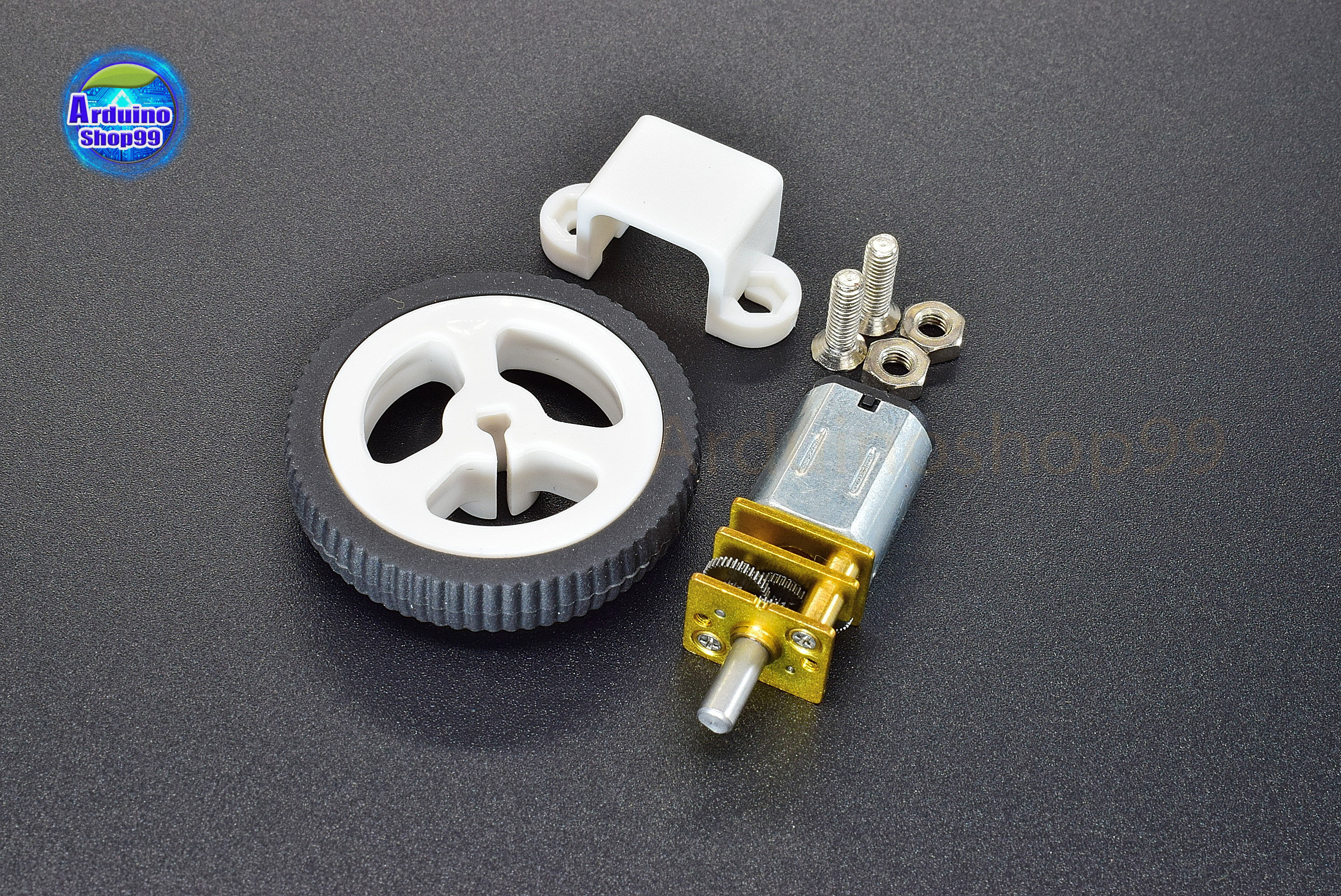 N20 3-6V 40RPM DC Micro Geared Box Electric Motor + ล้อยางเล็ก
