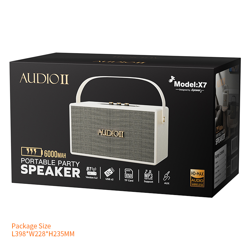 d-power ลำโพงบลูทูธ รุ่น X7 กำลังขับ 60 วัตต์ เชื่อมต่อ 2 ตัวได้ รองรับไมค์โครโฟน ประกัน 1 ปี