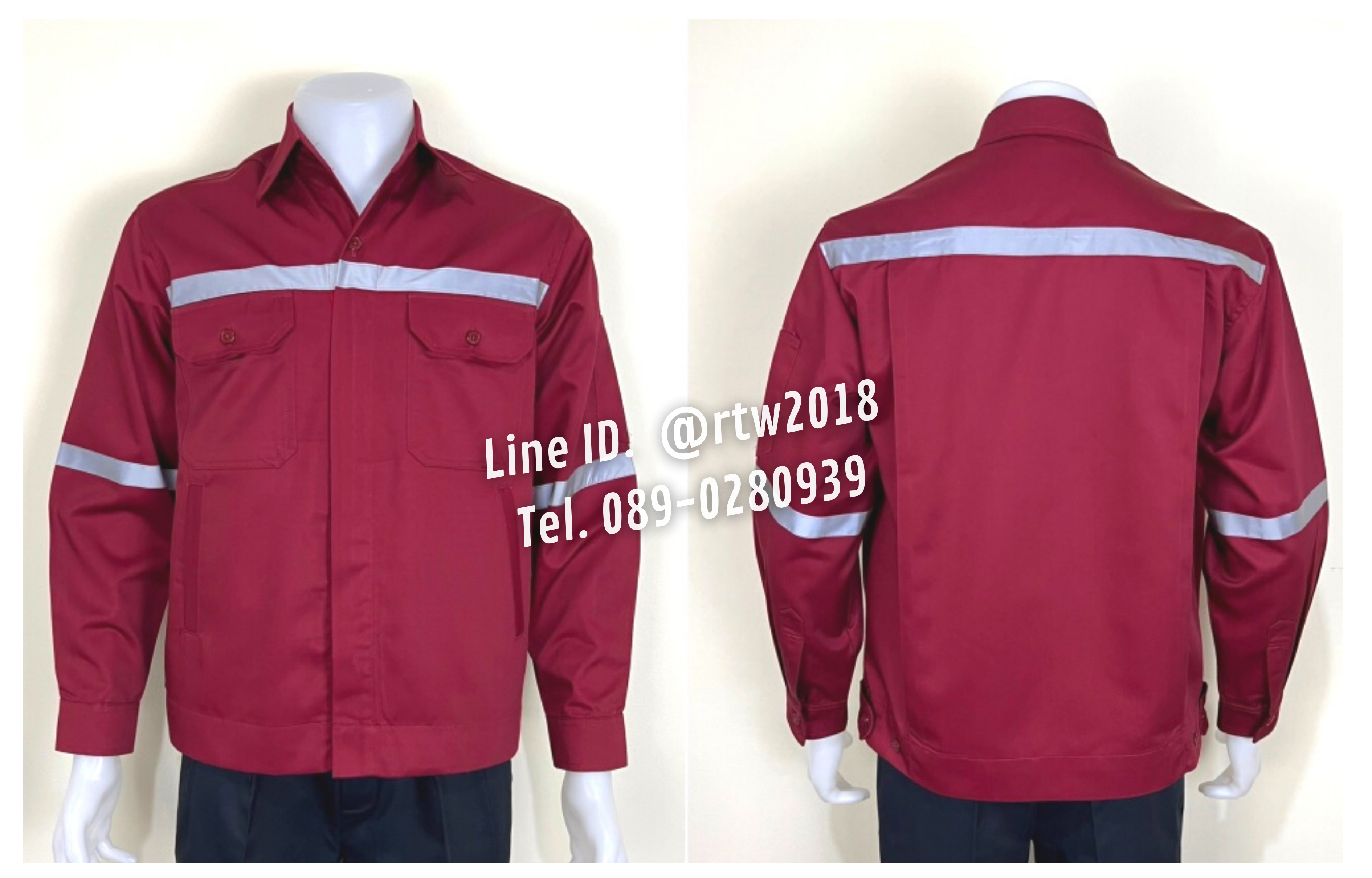 รหัส AB7.5 : เสื้อช่างแจ็คเก็ตแขนยาวผ้าคอมทวิวสีเลือดหมู 4 กระเป๋า (ติดสะท้อนแสง)