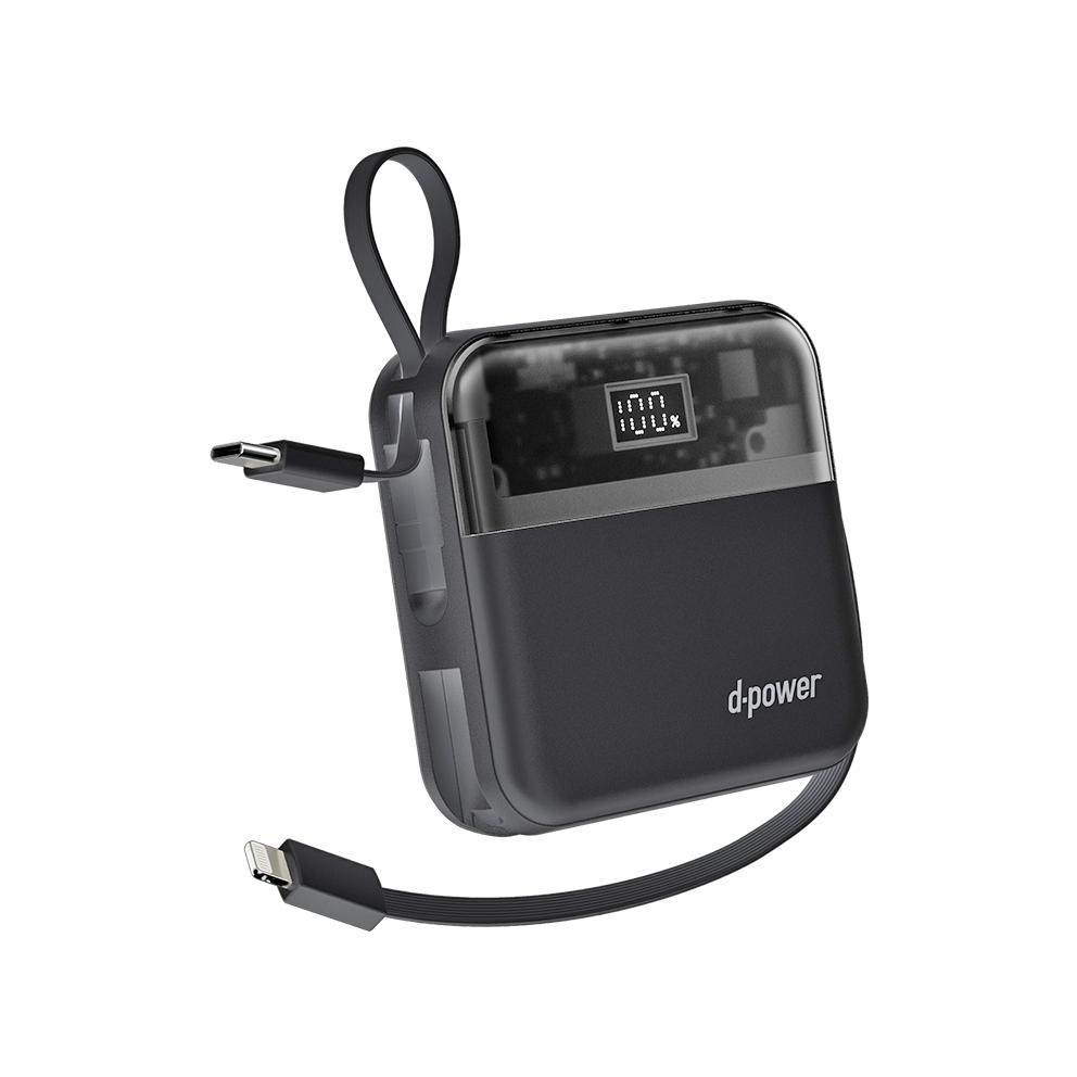 d-power พาวเวอร์เเบงค์ รุ่น V104 Pro ความจุ 10400mAh รองรับชาร์จเร็ว PD22.5W มีสายในตัว (มอก.2879-2560) ประกัน 1 ปี