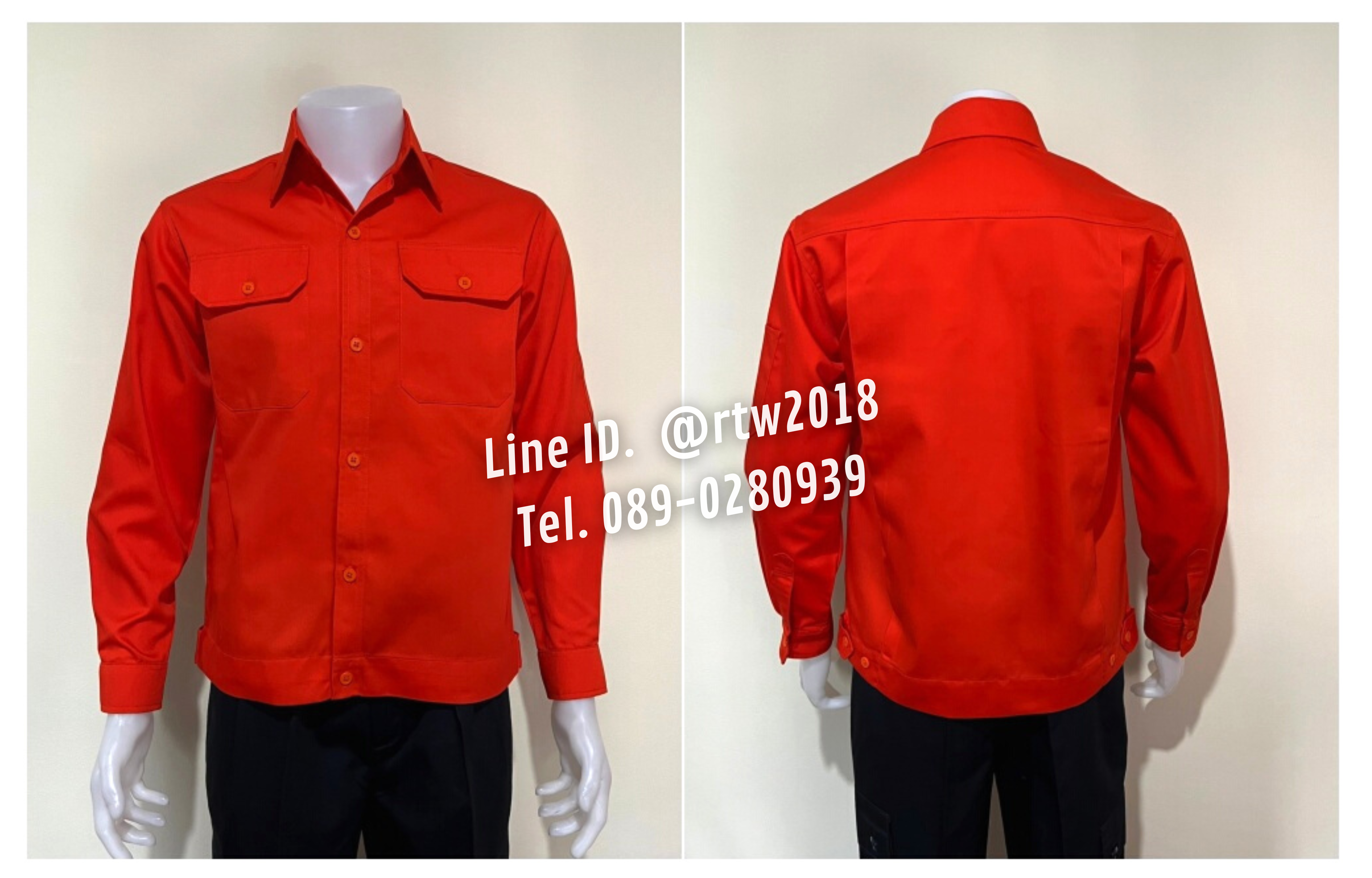 รหัส AฺB1.5 : เสื้อช่างแขนยาวผ้าคอมทวิวสีส้มล้วน
