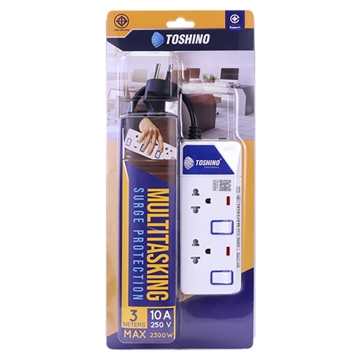 TOSHINO ET-912 ปลั๊กพ่วง 2ช่อง/ 2สวิตซ์/ 3เมตร 10A/2300W