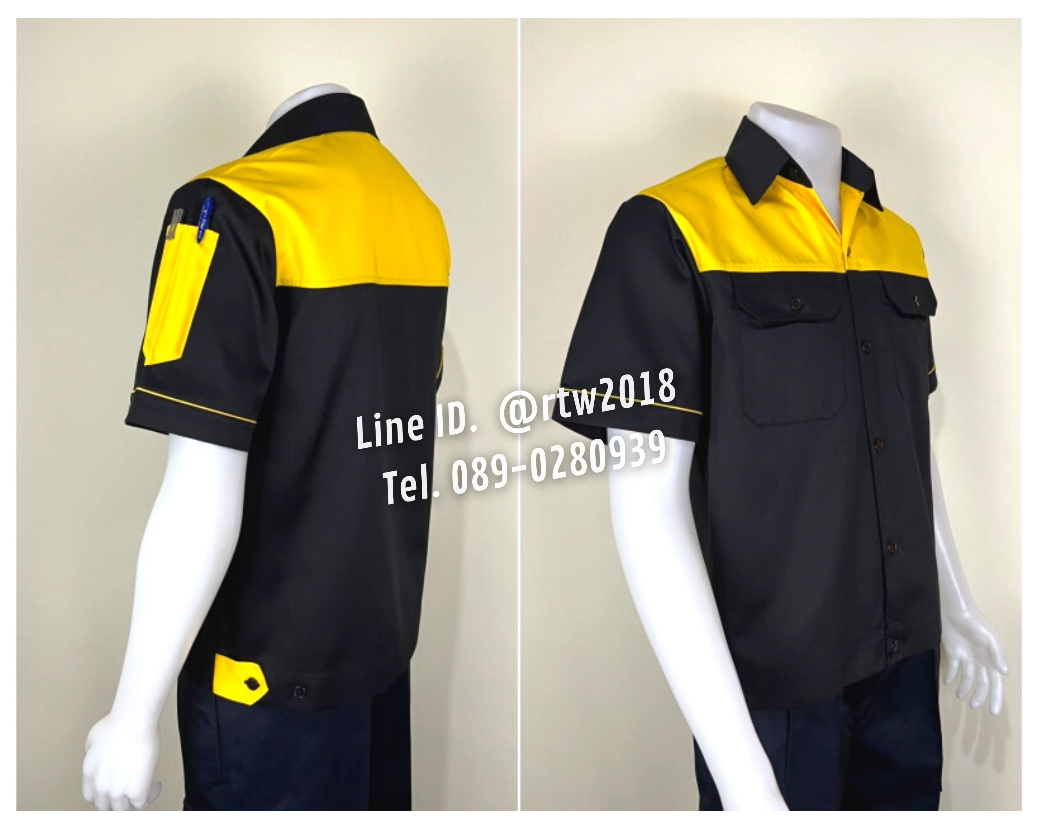 รหัส A24.4 : เสื้อช่างแขนสั้นผ้าคอมทวิวดำอกเหลือง