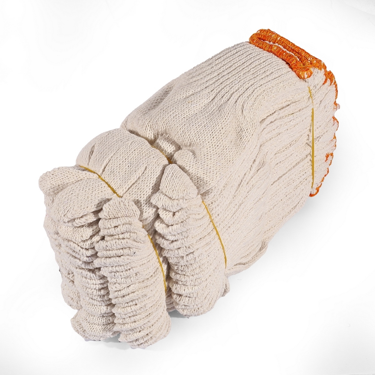 ถุงมือผ้า สีขาว ข้อยาว 4" ขอบส้ม 700g