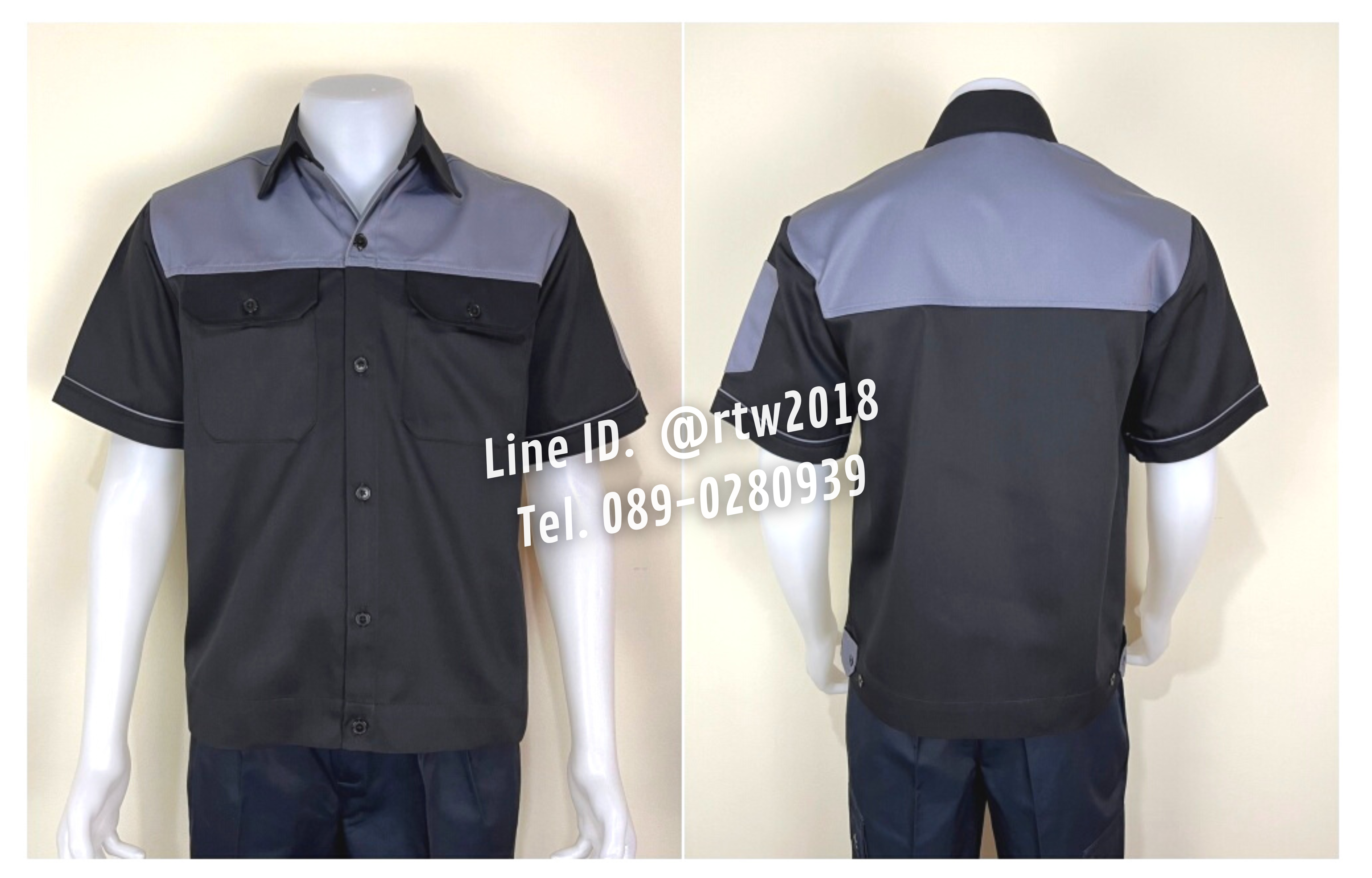 รหัส A24.1 : เสื้อช่างแขนสั้นผ้าคอมทวิวดำอกเทา