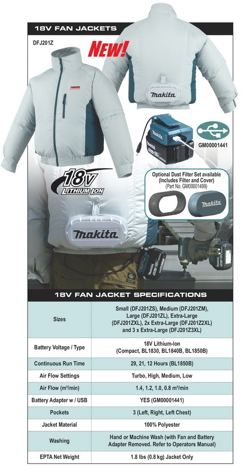 MAKITA DFJ 201ZL เสื้อแจ็คเก็ต+พัดลม 18V