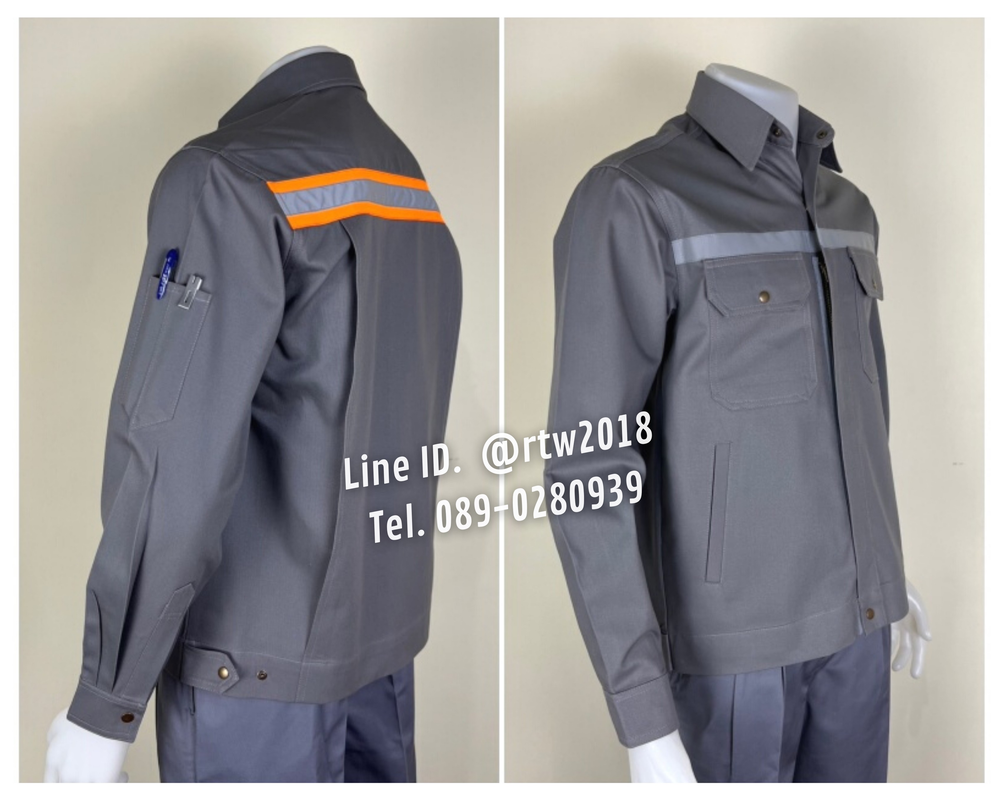 รหัส AB22.1 : เสื้อช่างแจ็คเก็ตแขนยาวผ้าเวสปอยท์สีกรมท่า 4 กระเป๋า (ติดสะท้อนแสงเงิน+ส้ม)