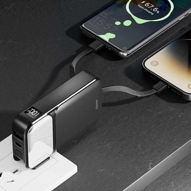 d-power พาวเวอร์เเบงค์ รุ่น GC100 Super ความจุ 10000mAh ชาร์จเร็ว PD20W มีปลั๊กและสายชาร์จในตัว (มอก.2879-2560) ประกัน 1 ปี