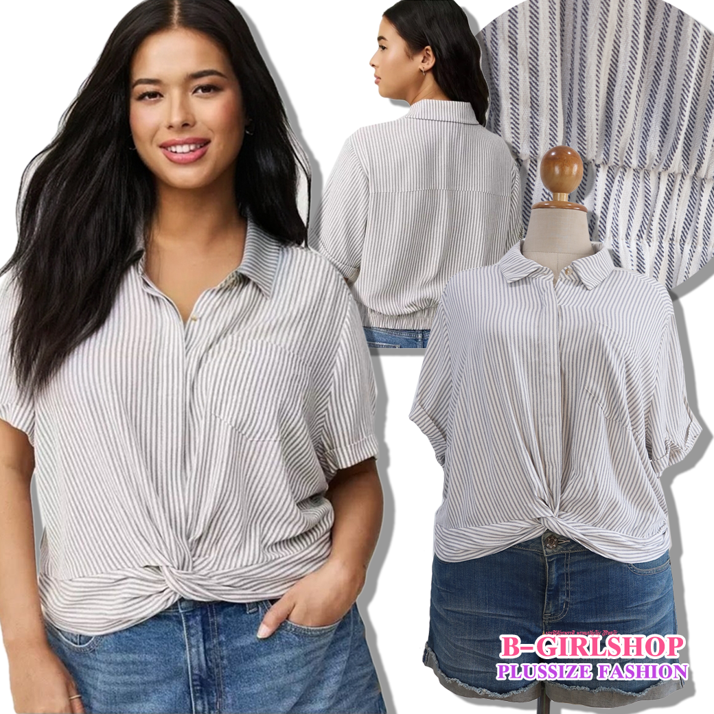 Ha6538 *แบรนด์นอก Torrid* ไซส์ 2 เสื้อเชิ๊ตครอปลายทางกรมท่า ผ้าพริ้วสวยงานดี ทรงสวย รอบอก 52 - 54 วงแขน 27 ชาย 46 ยืด 56 ยาว 24 นิ้ว