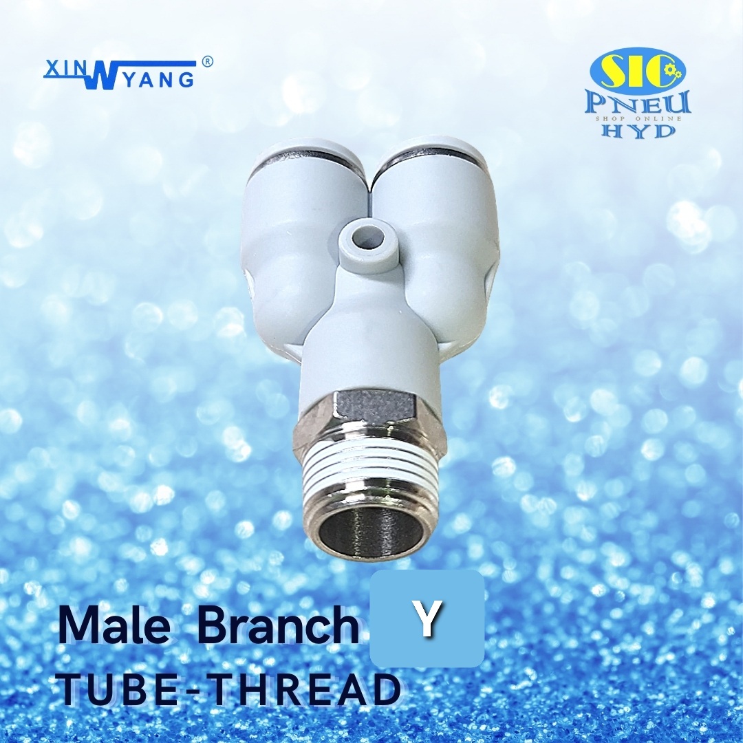 SPX : MALE BRANCH Y TUBE TO THREAD ข้อต่อลม 3 ทาง ตัว Y เข้าสาย 2ทาง เกลียวลงล่าง เกลียว PT