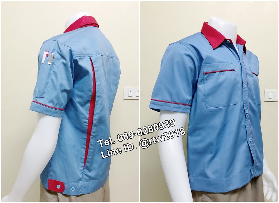 เสื้อช่างแขนสั้นแบบฟ้ากุ้นแดง (รหัส A33)
